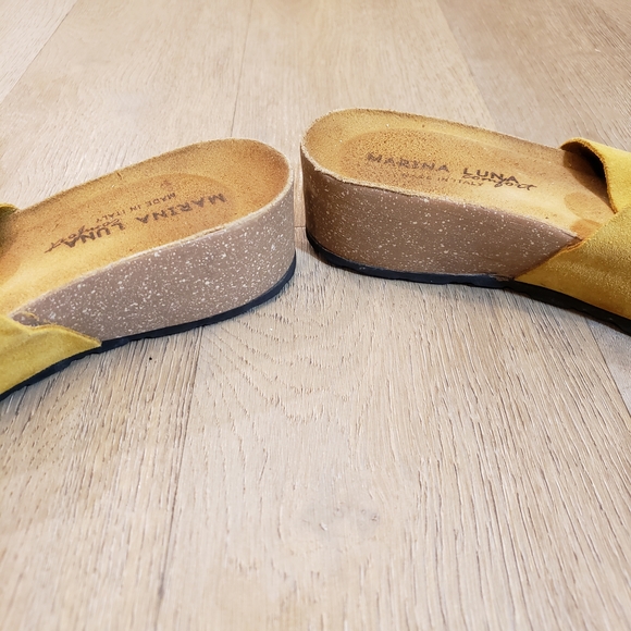 Marina Luna Mustard Yellow Suede Leather Mules - Picture 4 of 9